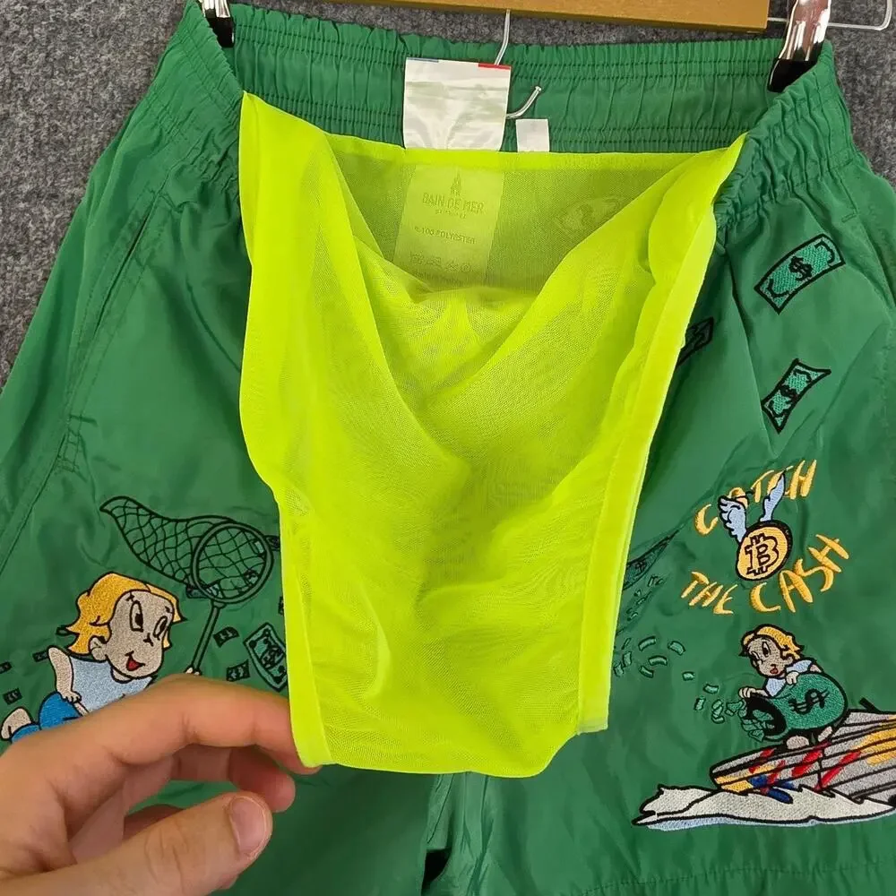 Bain De Mer Swim Shorts Men Small Catch The Cash Green Beach Resort Luxury Pool
